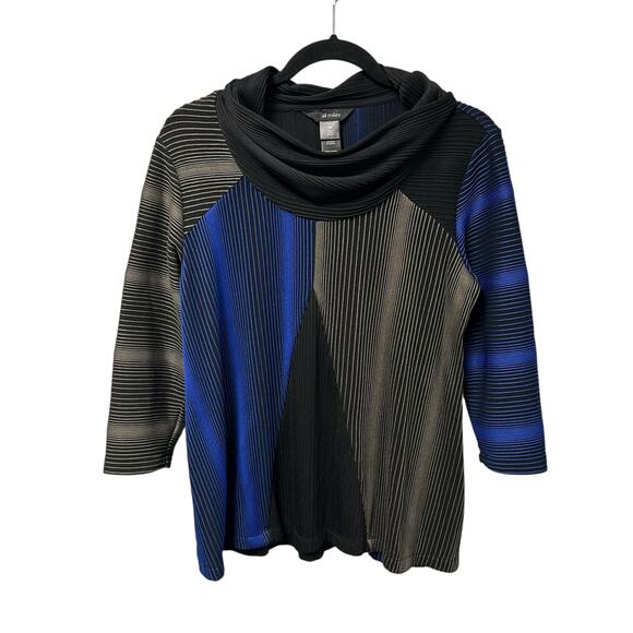 Ali Miles Tops - Ali Miles Black Blue 3/4 Sleeve Textured Cowl Neck Top Womens Petite Medium